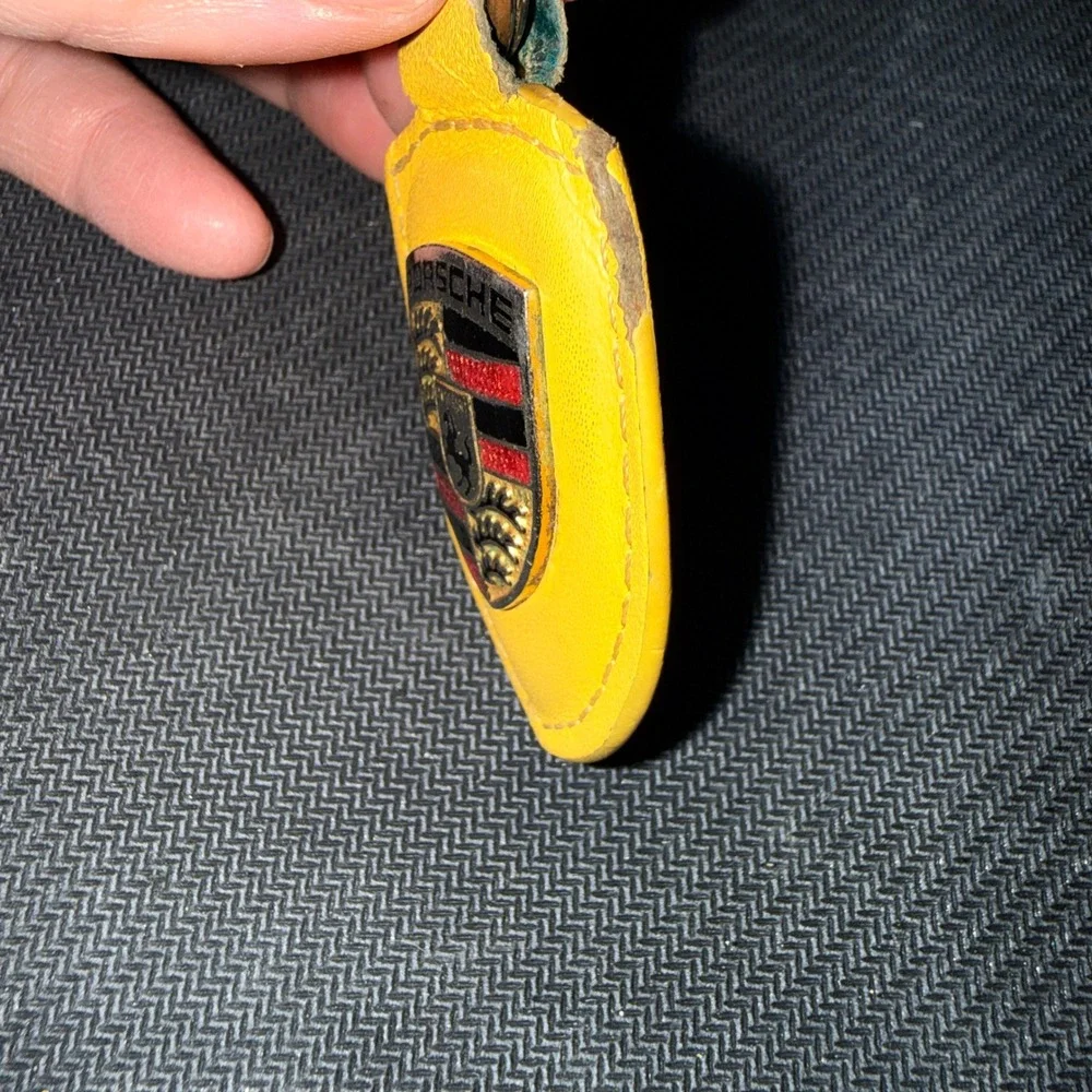 Porsche Keychain Yellow Fair Leather Enamel Crest Shield Key Fob